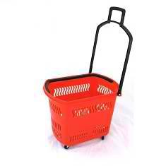 4_Корзина тележка пластиковая 4 колеса 30л, 2 ручки, Красный, RD