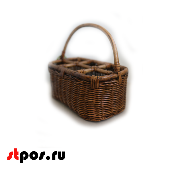 00_Корзинка прямоугольная их натурального ротанга, для специй, с ручкой, 330х200х170 мм, Коричневая