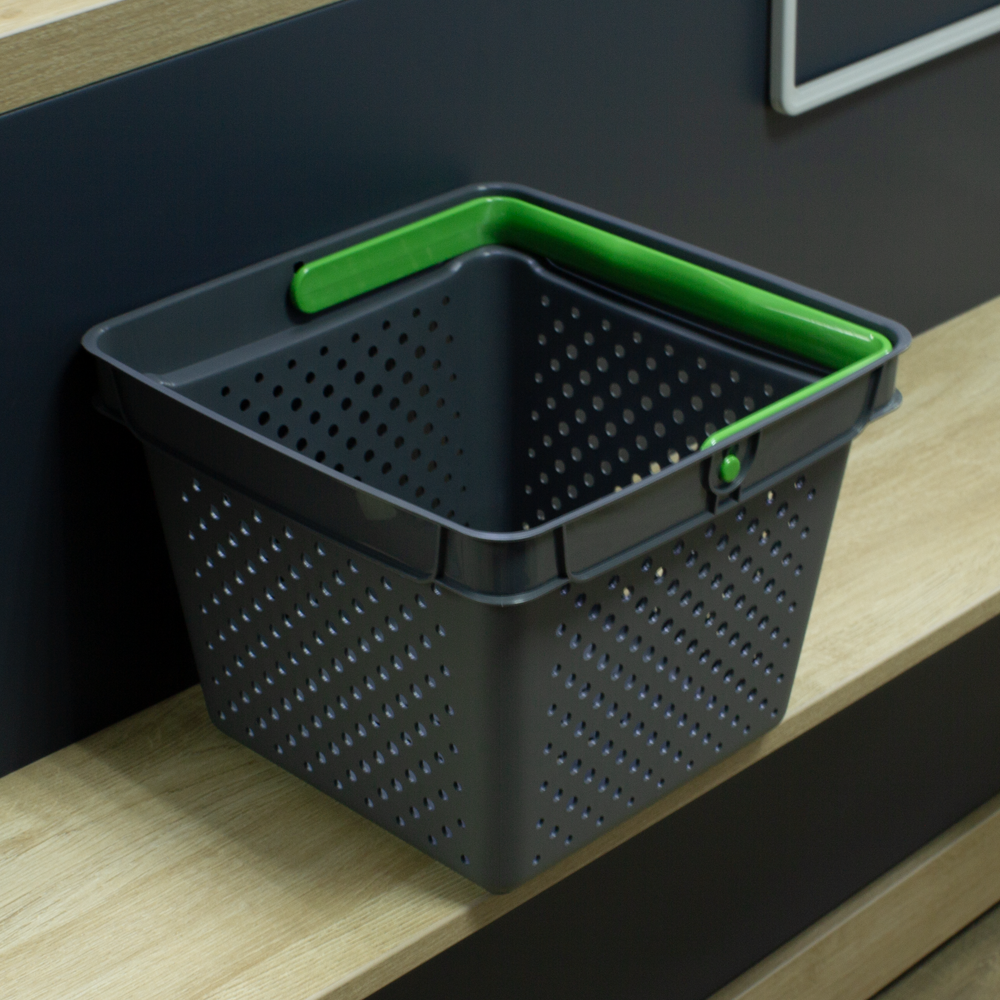 00_Корзина покупательская пластиковая с 1 салатной ручкой, 10 л, QUADRO, Серый