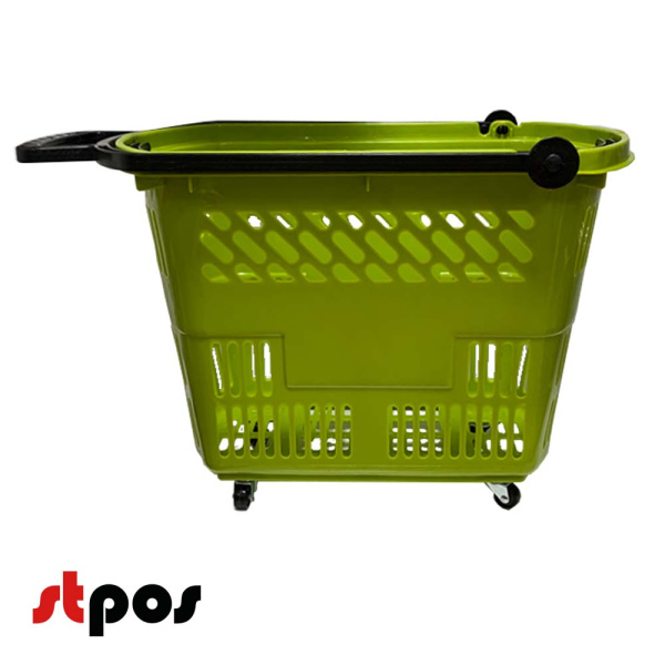 1_Корзина тележка пластиковая 4 колеса 30л, 2 ручки, Зеленый, GN Pantone383