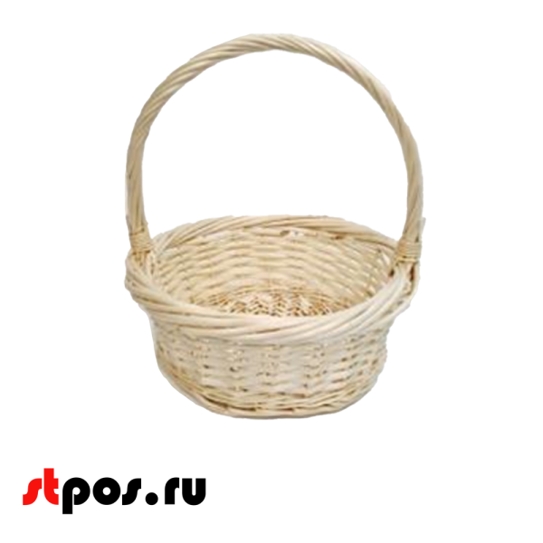 00_Корзина плетеная круглая из выбеленной резанной ивовой лозы, полукруглая ручка, D 330 мм, Выбеленная