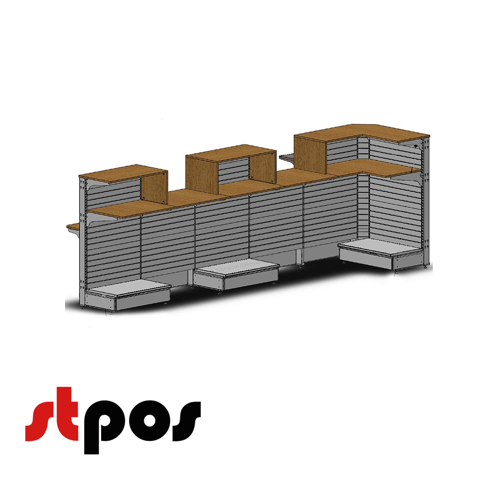 01 Кассовый модуль угловой 3520х850х1150 мм Нордика RAL 9016 Белый, фронтальные полки 3х300мм+2х200мм ЛДСП. На фото модуль изображён со стороны рабочего места кассира. 01 Кассовый модуль угловой 3520х850х1150 мм Нордика RAL 9016 Белый, фронтальные полки 3х300мм+2х200мм ЛДСП. На фото модуль изображён со стороны рабочего места кассира.
