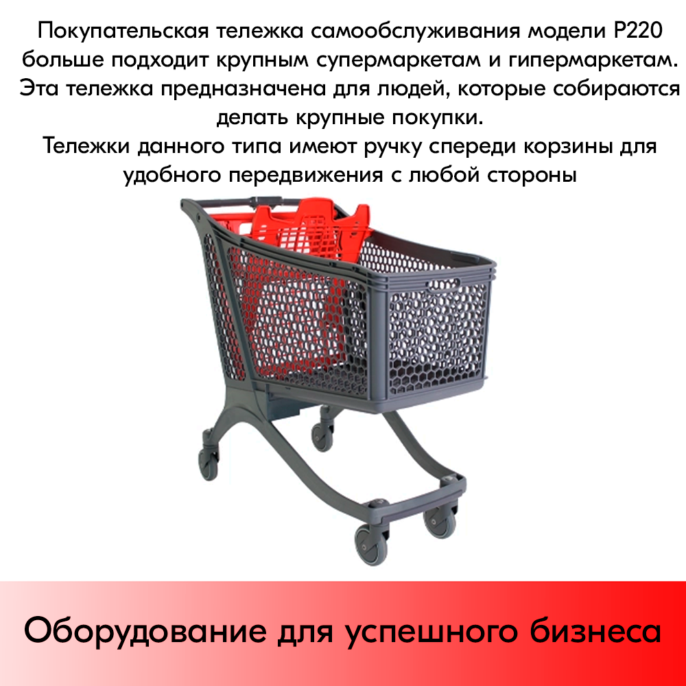 03_Тележка покупательская пластиковая P220, 1076х581х1058мм, с детским сиденьем, Серая