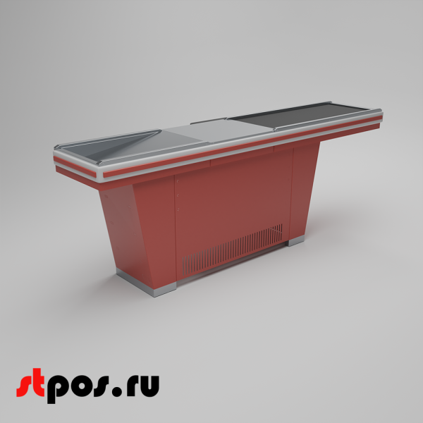 00_Кассовый бокс Stream-L-290-Т120 (тр-р120 см, шлиф. нерж., б_выр_, уз_нак.), RAL3000, Красный, Левый
