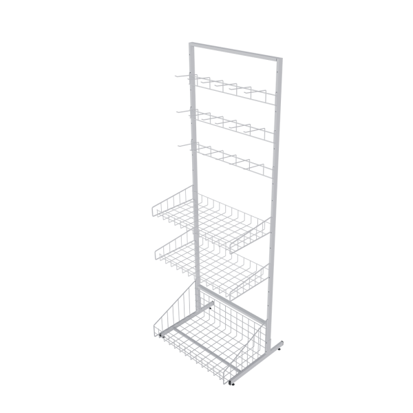 sk_1_НАБОР Стойка прикассовая односторонняя 640мм(1 корзина, 2 полка прямая, 3 гребенки штырьевые), Белый