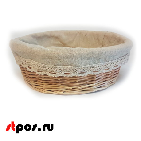 00_Корзинка плетенная круглая из ивовой лозы, внутри ткань, D 300 мм, Натуральный цвет