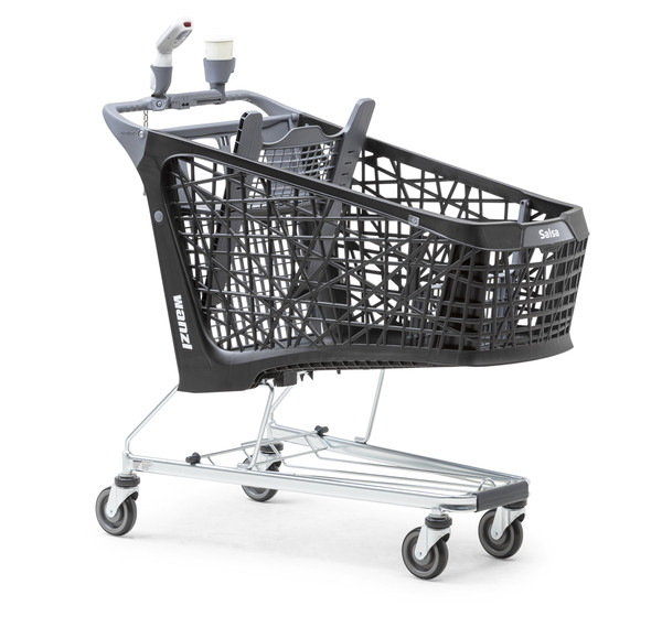 1_Тележка покупательская Salsa 200, 150л RAL7015/7015, 125мм, д/с, ниж.пл, ручка Promobox 7015, Сер