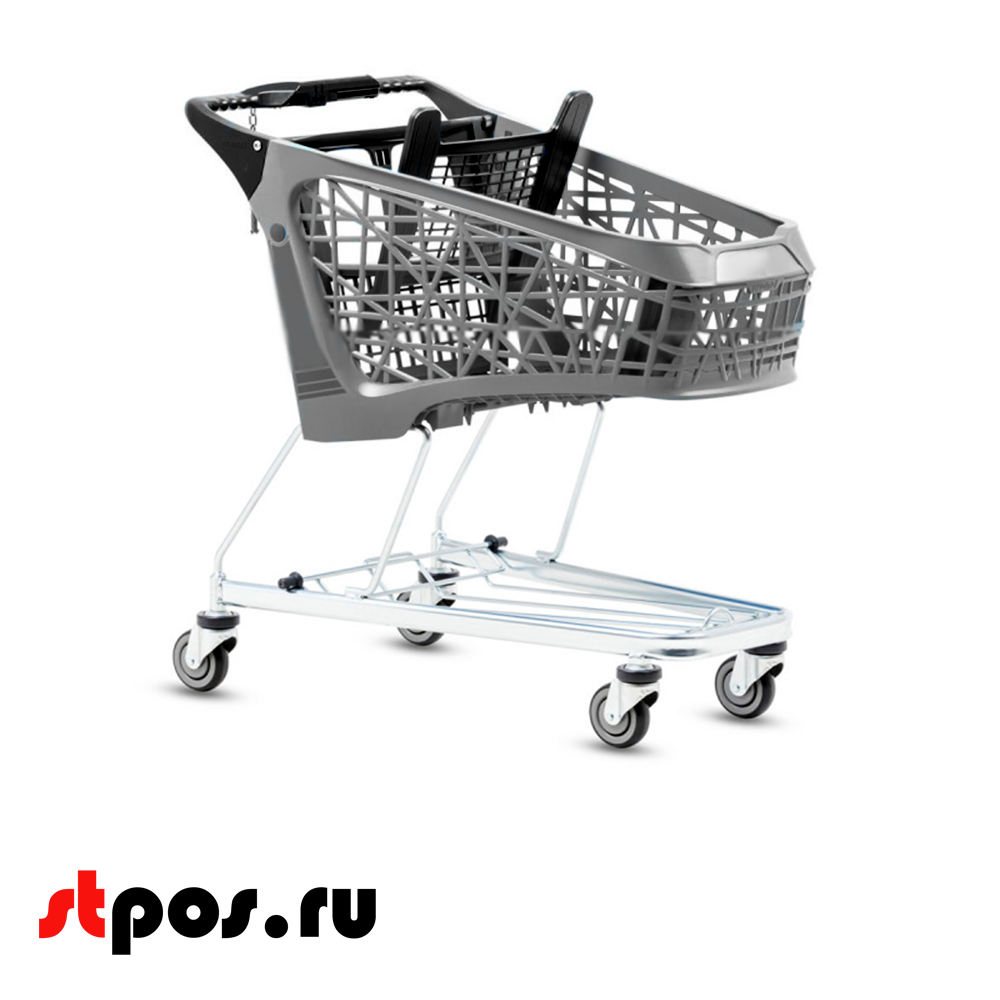 00_Тележка покупательская Salsa 95л,б/платф,корзина, Серый,задняя стенка,дет.сидение,ручка,Чёрный