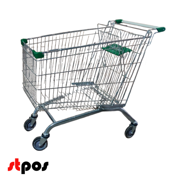 00_Тележка покупательская 240 литров, цинк+лак, c детским сидением (европейский тип), Зеленый