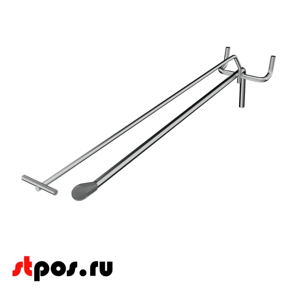 00_Крючок для перфорации одинарный с ценникодержателем, 400мм, хром, d4,8мм, Шаг 50мм