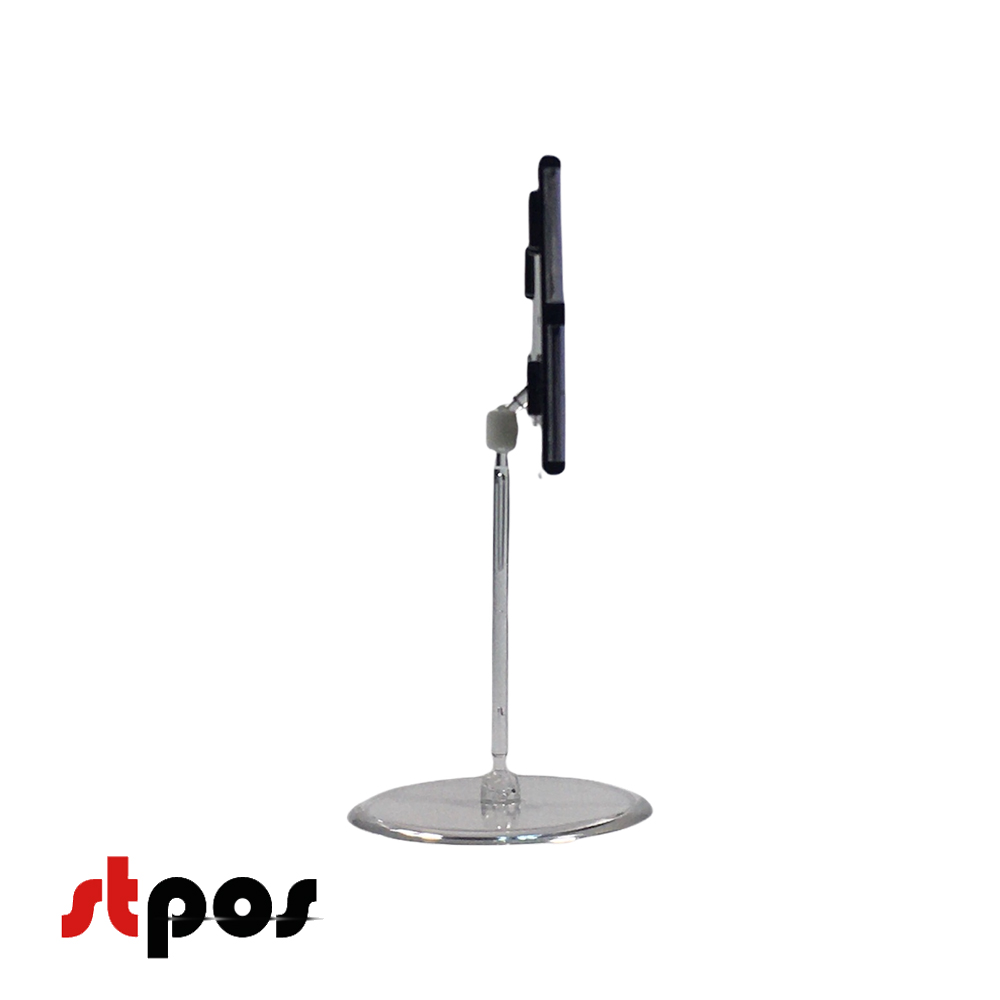 06 Кассета цен формата A7L в прозрачном держателе на прозрачной круглой ножке. Цвет кассеты — чёрный. На фото кассета цен расположена в держателе вертикально. Ракурс съёмки — сбоку.