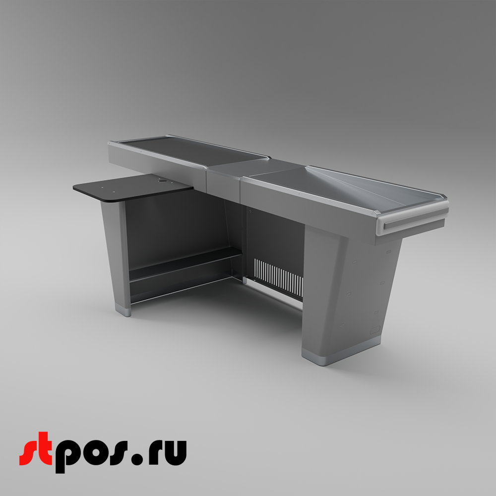 02_Кассовый бокс Stream-L-260S-Т150 (тр-р 150см,ш_нерж.,б_выр_,уз_нак.), RAL9022, Серый, Левый