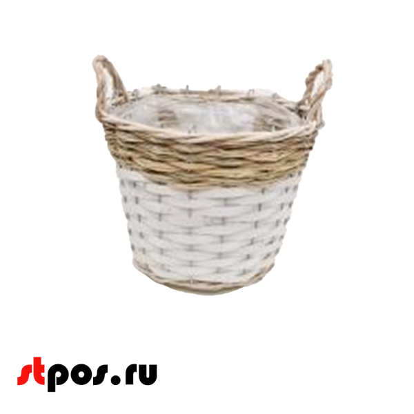 00_Корзинка плетеная круглая мз натуральной иововой лозы, две ручки, внутри пленка, D 290 мм