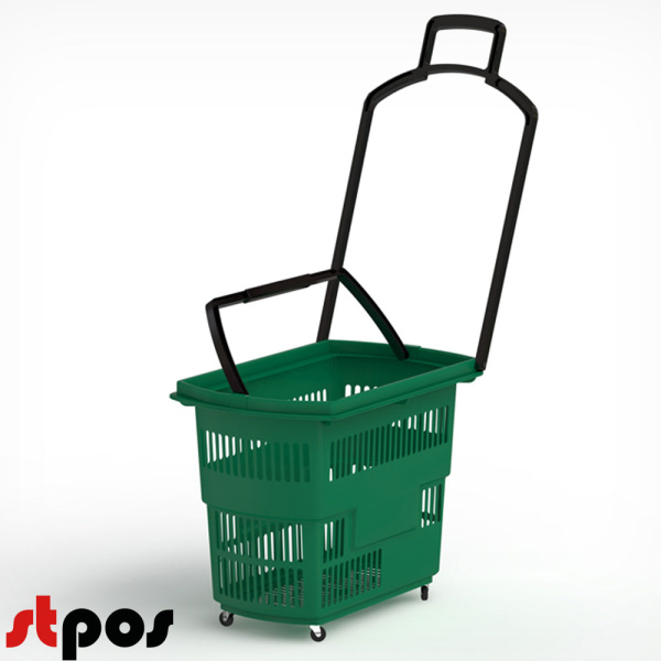 1_Корзина тележка пластиковая 4 колеса 30л, 2 ручки, Зеленый, GN