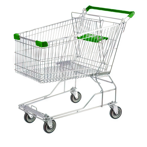 stpos_Тележка покупательская 240 литров, цинк+лак, c детским сидением,без поддона (азиатский тип), Зеленый