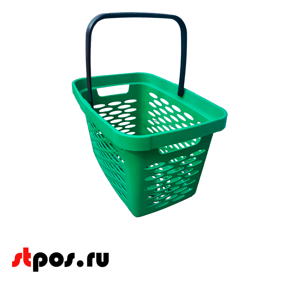 06_Корзина покупательская пластиковая 27л с одной складывающейся ручкой, Зелёная