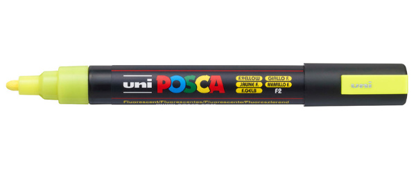 1_Маркер на водной основе POSCA PC-5M, флуоресцентно-жёлтый (F. YELLOW - F2), 1.8 - 2.5 мм, пул. нак