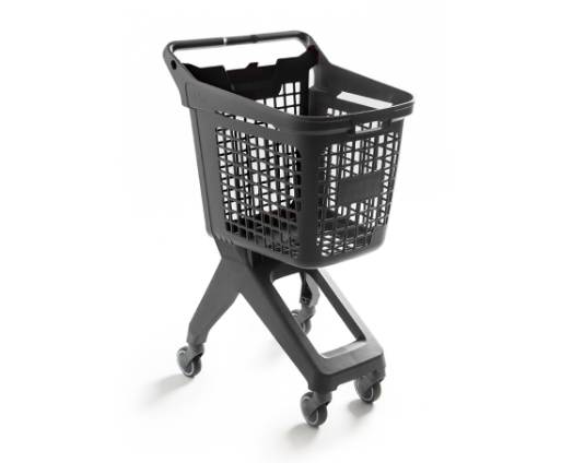 01_Тележка покупательская пластиковая 80л (UP80), 495х630x105мм, серая, задняя стенка корзины черная