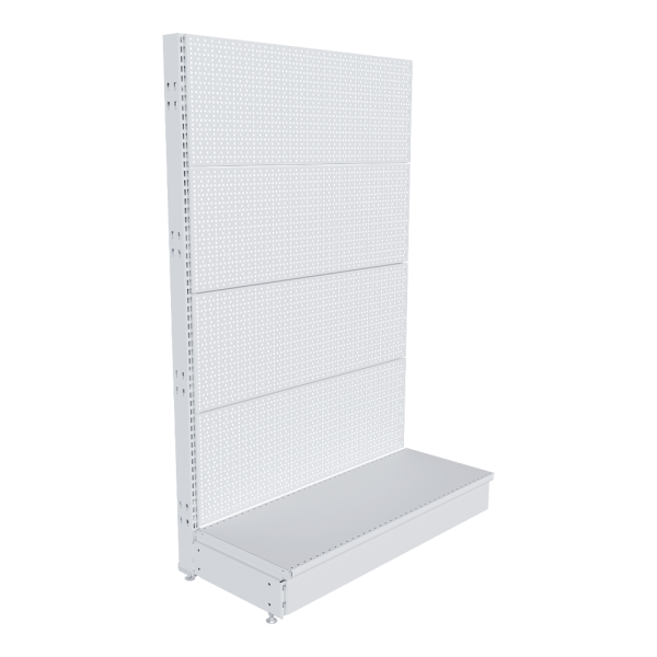 stpos_НАБОР Стеллаж 25 70 ПЕРФОРИРОВАННЫЙ пристенный1550х1000хо400, 1 полка + плинтус, RAL9016, Белый