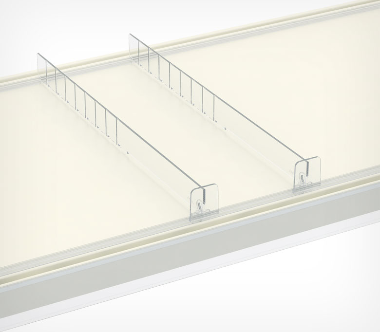 02_Разделитель пластик. 30мм обламывающийся с передним огранич. 35 мм DIV30-BT35 185-385мм, Прозрачный