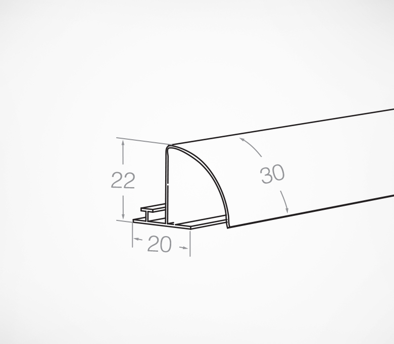 05_Закругленный полочный профиль 1250мм на скотче с высотой вставки 30 мм с Т-профиль PRO30