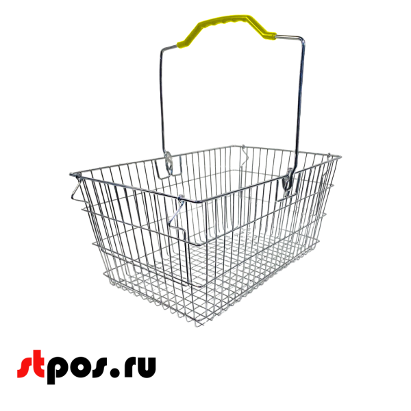 00_Корзина покупательская металлическая с одной ручкой с фиксацией 20 л, Хром, Жёлтая