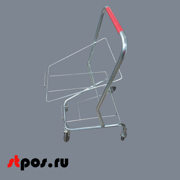 00_Тележка-подставка для двух корзина, 500х430х920мм, Цинк-лак, ручка белая с красными вставками