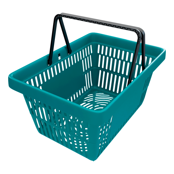 sk_Корзина покупательская пластиковая с 2 черными ручками, 20 л, УСИЛЕННАЯ, ROCK, RAL5021, Бирюзовый
