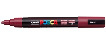 1_Маркер на водной основе POSCA PC-5M, красное вино (RED WINE - 60), 1.8 - 2.5 мм, пул. нак.