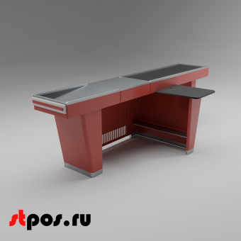 02_Кассовый бокс Stream-L-290-Т150 (тр-р 150см,шл_нерж.,б_выр,уз_нак), RAL3000, Красный, Правый