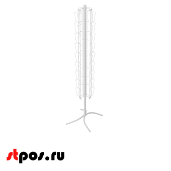 00_НАБОР Буклетница вращающаяся трехгранная 27 ячеек А6, опора Х-образная, RAL9016, Белый