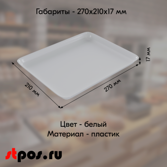 02_Поднос пластиковый, прямоугольный, 270х210х17мм, Белый