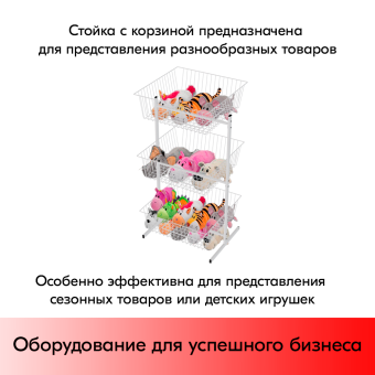 05_Стойка для распродаж 3-х ярусная с сетчатыми корзинами 600х600х1300мм, RAL9016, Белый