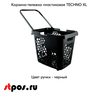 00_Корзина-тележка пластиковая 4 колеса 80 литров TECHNO XL Черная с одной Черной ручкой