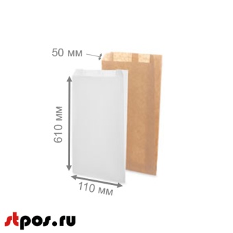 00_Бумажный пакет с плоским V-дном со складкой, ОДП белая, 110х610х50 мм