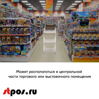 06_Стойка для распродаж 3-х ярусная с сетчатыми корзинами 600х600х1300мм, RAL9016, Белый