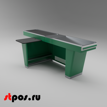 02_Кассовый бокс Stream-L-260S-Т150 (тр-р 150см,ш_нерж.,б_выр_,уз_нак.), RAL6029, Зеленый, Левый