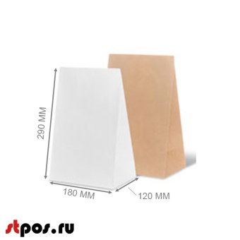 00_Бумажный пакет с прямоугольным дном 180х290х120 мм, писчая белая