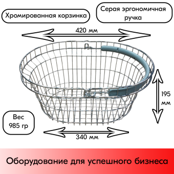 15_Корзина покупательская металлическая КРУГЛАЯ, хромированная 23 л, ручка Серая