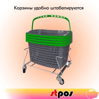 04_Корзина пластиковая с 1 пластиковой ручкой, TANGO, 23л, RAL7024 Серый, ручка Зеленая