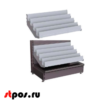 00_Полка 4-х ярусная с обратным наклоном для канцтоваров 665мм(для25/50сер),Глянец,RAL9016 Белый