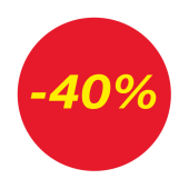 Ценники-стикеры самоклеящиеся "минус 40%", съемный клей, круг 29мм, красный с желтым (250шт)