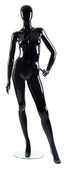 01_Манекен женский стеклопластик стоящий GLANCE 02, рост 181см (84-64-90) , без парика, черный глянец