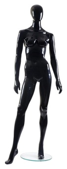 01_Манекен женский стеклопластик стоящий GLANCE 05, рост 182см (87-61-89) , без парика, черный глянец