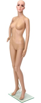 1_Манекен женский пластиковый стоящий F-1, рост 173см (836286) с макияжем, без парика, телесный