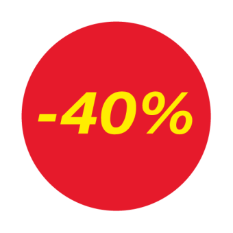 1_Ценники-стикеры самоклеящиеся минус 40%, съемный клей, круг 29мм, красный с желтым (250шт)