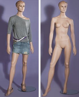 1_Манекен женский стеклопластик стоящий LG-86,рост 182см(87-61-89),с макияжем, имитация волос,телесный